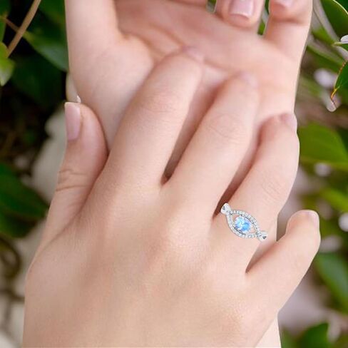OMRANII Art Deco Oval Natural Moonstone Infinity Shank Vintage Style Evil Eye Halo CZ Wedding Engagement Ring 925 Sterling Silver Gifts For Her in Saudi Arabia