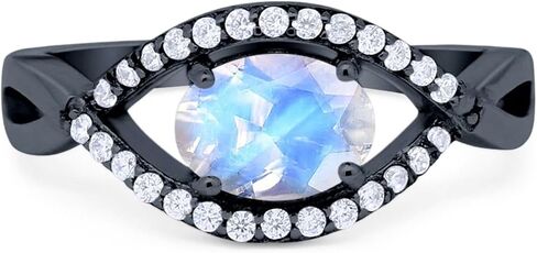 OMRANII Art Deco Oval Natural Moonstone Infinity Shank Vintage Style Evil Eye Halo CZ Wedding Engagement Ring 925 Sterling Silver Gifts For Her in Saudi Arabia