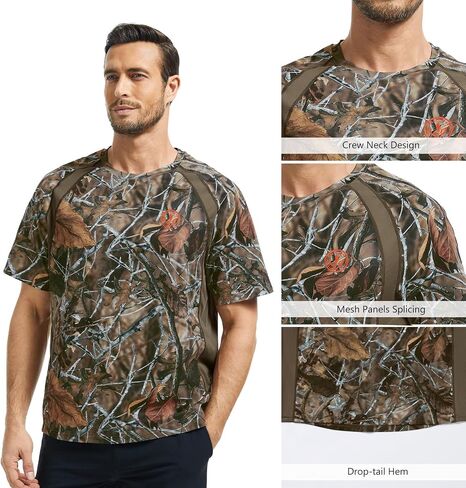 BASSDASH Men's Camo Shirt UPF 50+ Wrinkle-Free Breathable Short Sleeve UV Protection T-Shirt for Hunting Hiking SR02M in Saudi Arabia