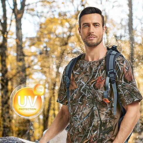 BASSDASH Men's Camo Shirt UPF 50+ Wrinkle-Free Breathable Short Sleeve UV Protection T-Shirt for Hunting Hiking SR02M in Saudi Arabia