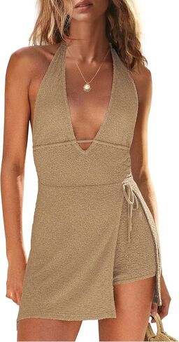 Yanekop Womens Romper Dress with Shorts Underneath Summer Short Jumpsuits Open Back Sexy Beach Vacation Dresses in Saudi Arabia