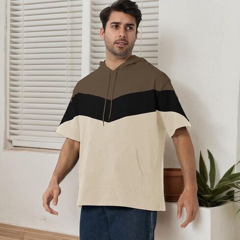 رجال قصير الأكمام هوديي لون القطن الناعم بلوك بلوك تي شيرت pullover كبير الجيب نصف الأكمام الصيف قميص الصيف in Kuwait