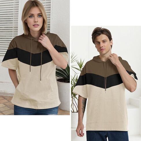رجال قصير الأكمام هوديي لون القطن الناعم بلوك بلوك تي شيرت pullover كبير الجيب نصف الأكمام الصيف قميص الصيف in Kuwait