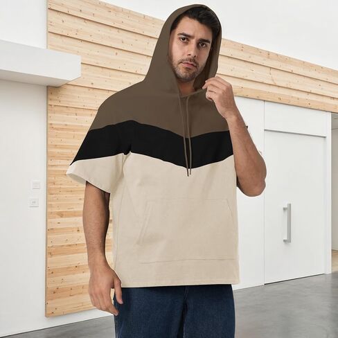 رجال قصير الأكمام هوديي لون القطن الناعم بلوك بلوك تي شيرت pullover كبير الجيب نصف الأكمام الصيف قميص الصيف in Kuwait