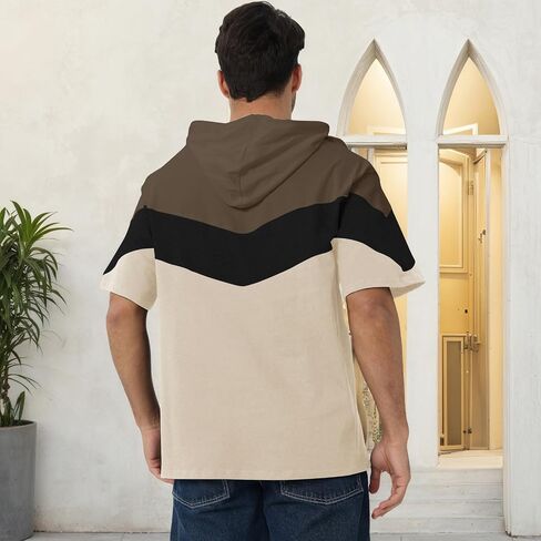 رجال قصير الأكمام هوديي لون القطن الناعم بلوك بلوك تي شيرت pullover كبير الجيب نصف الأكمام الصيف قميص الصيف in Kuwait