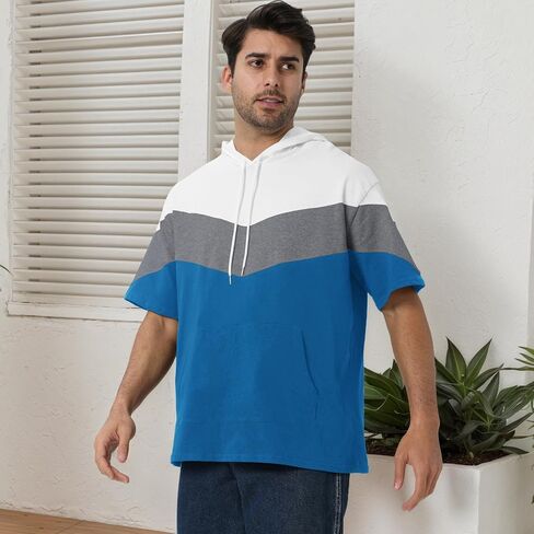 رجال قصير الأكمام هوديي لون القطن الناعم بلوك بلوك تي شيرت pullover كبير الجيب نصف الأكمام الصيف قميص الصيف in Saudi Arabia