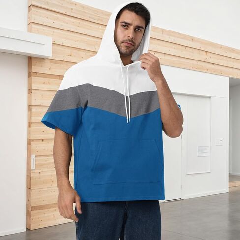 رجال قصير الأكمام هوديي لون القطن الناعم بلوك بلوك تي شيرت pullover كبير الجيب نصف الأكمام الصيف قميص الصيف in Saudi Arabia