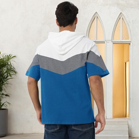 رجال قصير الأكمام هوديي لون القطن الناعم بلوك بلوك تي شيرت pullover كبير الجيب نصف الأكمام الصيف قميص الصيف in Saudi Arabia
