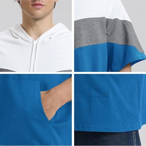 رجال قصير الأكمام هوديي لون القطن الناعم بلوك بلوك تي شيرت pullover كبير الجيب نصف الأكمام الصيف قميص الصيف in Saudi Arabia