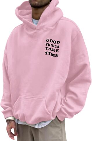 Hoodie الرسومية للرجال أشياء جيدة خذ وقتًا ومضحكًا رمز QR Print Drop على الكتف مريح من النوع الثقيل. in Saudi Arabia