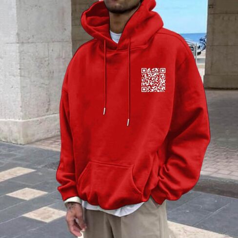 Hoodie الرسومية للرجال أشياء جيدة خذ وقتًا ومضحكًا رمز QR Print Drop على الكتف مريح من النوع الثقيل. in Saudi Arabia