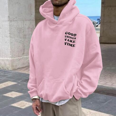 Hoodie الرسومية للرجال أشياء جيدة خذ وقتًا ومضحكًا رمز QR Print Drop على الكتف مريح من النوع الثقيل. in Saudi Arabia