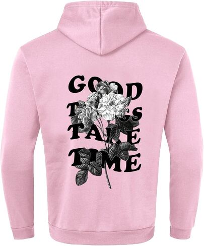 Hoodie الرسومية للرجال أشياء جيدة خذ وقتًا ومضحكًا رمز QR Print Drop على الكتف مريح من النوع الثقيل. in Saudi Arabia