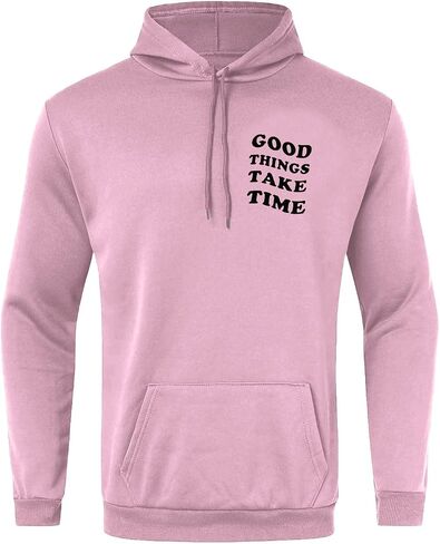 Hoodie الرسومية للرجال أشياء جيدة خذ وقتًا ومضحكًا رمز QR Print Drop على الكتف مريح من النوع الثقيل. in Saudi Arabia