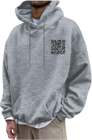 Hoodie الرسومية للرجال أشياء جيدة خذ وقتًا ومضحكًا رمز QR Print Drop على الكتف مريح من النوع الثقيل. in Saudi Arabia
