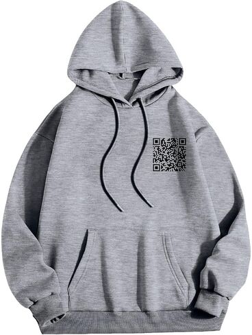 Hoodie الرسومية للرجال أشياء جيدة خذ وقتًا ومضحكًا رمز QR Print Drop على الكتف مريح من النوع الثقيل. in Saudi Arabia