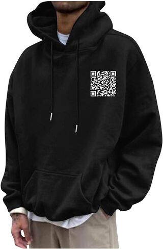 Hoodie الرسومية للرجال أشياء جيدة خذ وقتًا ومضحكًا رمز QR Print Drop على الكتف مريح من النوع الثقيل. in Saudi Arabia