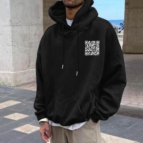 Hoodie الرسومية للرجال أشياء جيدة خذ وقتًا ومضحكًا رمز QR Print Drop على الكتف مريح من النوع الثقيل. in Saudi Arabia