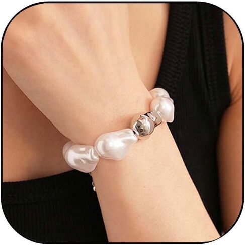 Baroque Pearl Bracelet for Women Chunky Gold and Baroque Pearl Bracelet Irregular Pearls Bracelets Jewelry Gifts in Saudi Arabia