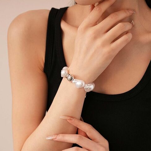 Baroque Pearl Bracelet for Women Chunky Gold and Baroque Pearl Bracelet Irregular Pearls Bracelets Jewelry Gifts in Saudi Arabia