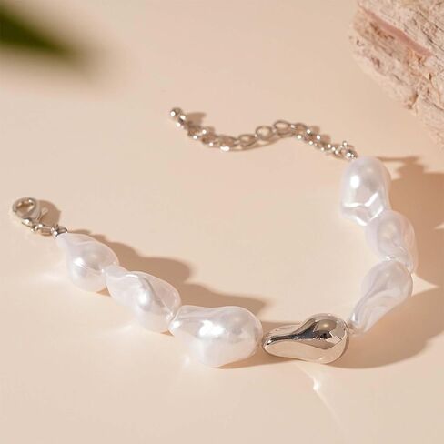 Baroque Pearl Bracelet for Women Chunky Gold and Baroque Pearl Bracelet Irregular Pearls Bracelets Jewelry Gifts in Saudi Arabia