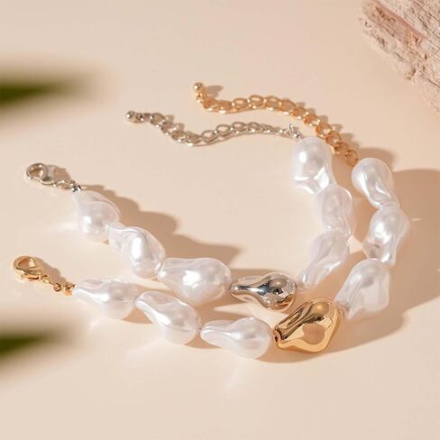 Baroque Pearl Bracelet for Women Chunky Gold and Baroque Pearl Bracelet Irregular Pearls Bracelets Jewelry Gifts in Saudi Arabia