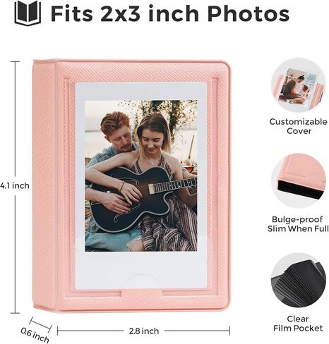 2 Pack Instax Mini Photo Album Plastic Customizable Cover, 28 Pockets Polaroid Photo Album for 2x3 Pictures, Polaroid Album Book for Fujifilm Instax Mini Instant Camera (Pink) in Saudi Arabia