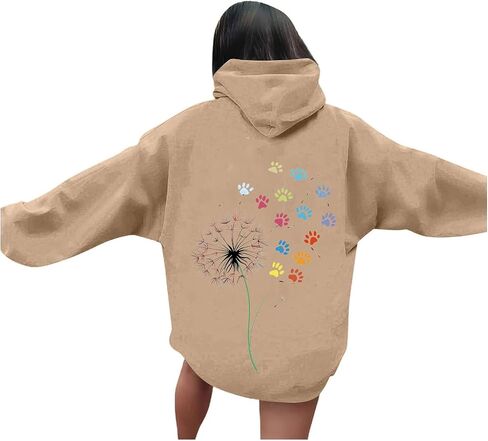 Womens Graphic Hoodies Cute Flower Print Long Sleeve Hooded Preppy Y2k Aesthetic Sweatshirts Fall Oversized Pullover in Saudi Arabia