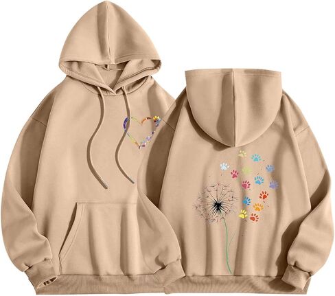 Womens Graphic Hoodies Cute Flower Print Long Sleeve Hooded Preppy Y2k Aesthetic Sweatshirts Fall Oversized Pullover in Saudi Arabia