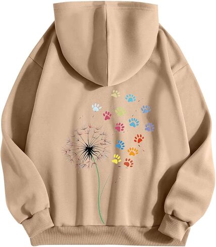 Womens Graphic Hoodies Cute Flower Print Long Sleeve Hooded Preppy Y2k Aesthetic Sweatshirts Fall Oversized Pullover in Saudi Arabia