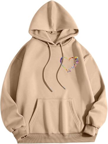 Womens Graphic Hoodies Cute Flower Print Long Sleeve Hooded Preppy Y2k Aesthetic Sweatshirts Fall Oversized Pullover in Saudi Arabia