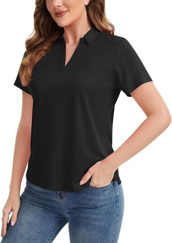 Idtswch Women's V-neck Polo Shirt Quick-Dry Gerf Tennis Top Office Office Office Short in Saudi Arabia