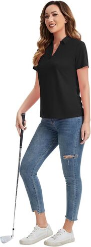 Idtswch Women's V-neck Polo Shirt Quick-Dry Gerf Tennis Top Office Office Office Short in Saudi Arabia