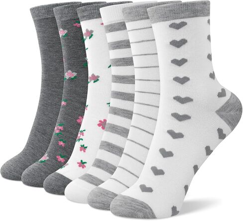 6 Pairs Cotton Crew Socks for Women, Breathable Novelty Funny Striped Dot Casual Cute Calf Socks Size 6-12 in Kuwait
