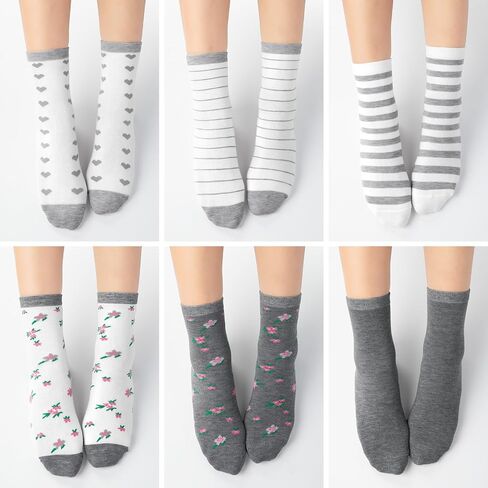6 Pairs Cotton Crew Socks for Women, Breathable Novelty Funny Striped Dot Casual Cute Calf Socks Size 6-12 in Kuwait