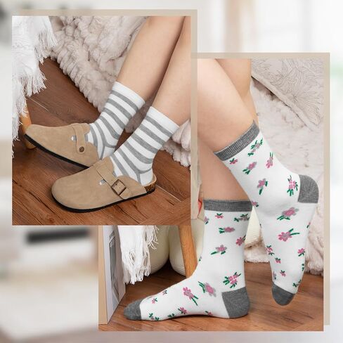 6 Pairs Cotton Crew Socks for Women, Breathable Novelty Funny Striped Dot Casual Cute Calf Socks Size 6-12 in Kuwait