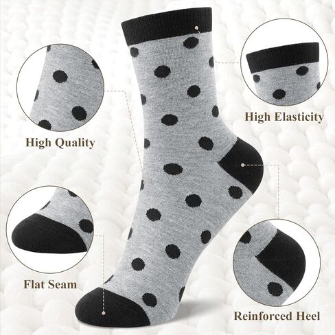 6 Pairs Cotton Crew Socks for Women, Breathable Novelty Funny Striped Dot Casual Cute Calf Socks Size 6-12 in Kuwait