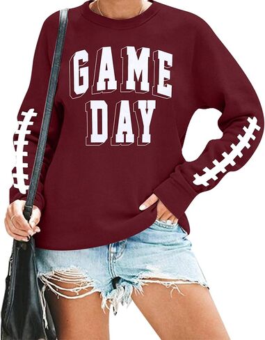Women Game Day Sweatshirt Football Fan Game Day Shirt Letter Print Long Sleeve Casual Top in Kuwait