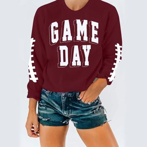 Women Game Day Sweatshirt Football Fan Game Day Shirt Letter Print Long Sleeve Casual Top in Kuwait