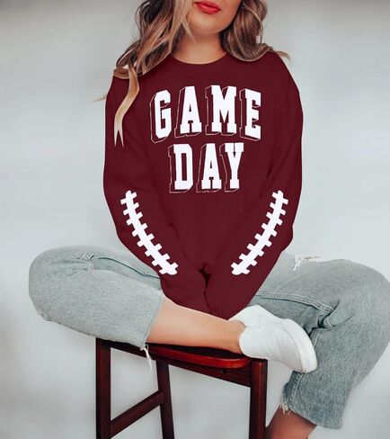 Women Game Day Sweatshirt Football Fan Game Day Shirt Letter Print Long Sleeve Casual Top in Kuwait