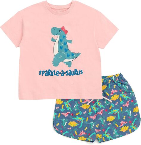 Girls Short Sleeve T-Shirt and Chambray Shorts 2 Piece Outfit Set Toddler to Big Kid Sizes (2T - 14-16) in Kuwait