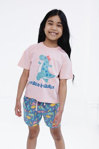 Girls Short Sleeve T-Shirt and Chambray Shorts 2 Piece Outfit Set Toddler to Big Kid Sizes (2T - 14-16) in Kuwait