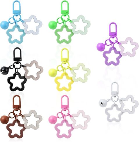 8 Pcs Colorful Star Keychain Set, Cute Star Pendant Keyring Acrylic Pentagram Key Chain with Bell Charms Purse Bag Charm Clips for Women Men Car Keys Purse Decorations in Saudi Arabia