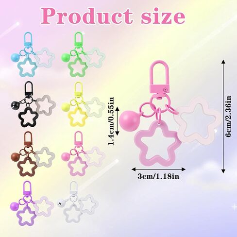 8 Pcs Colorful Star Keychain Set, Cute Star Pendant Keyring Acrylic Pentagram Key Chain with Bell Charms Purse Bag Charm Clips for Women Men Car Keys Purse Decorations in Saudi Arabia