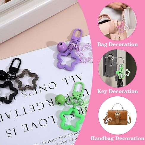 8 Pcs Colorful Star Keychain Set, Cute Star Pendant Keyring Acrylic Pentagram Key Chain with Bell Charms Purse Bag Charm Clips for Women Men Car Keys Purse Decorations in Saudi Arabia