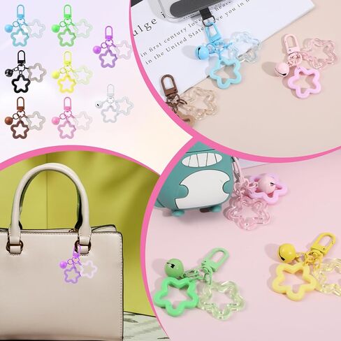8 Pcs Colorful Star Keychain Set, Cute Star Pendant Keyring Acrylic Pentagram Key Chain with Bell Charms Purse Bag Charm Clips for Women Men Car Keys Purse Decorations in Saudi Arabia