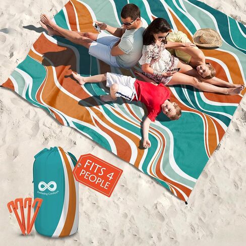 Everlasting Comfort Beach Blanket Waterproof Sandproof - Large Oversized Beach Mat for 10 People w/Stakes, Storage Bag - Beach Accessories for Family, Picnic, Concert, Travel in Kuwait