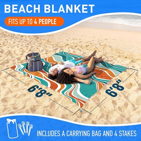 Everlasting Comfort Beach Blanket Waterproof Sandproof - Large Oversized Beach Mat for 10 People w/Stakes, Storage Bag - Beach Accessories for Family, Picnic, Concert, Travel in Kuwait