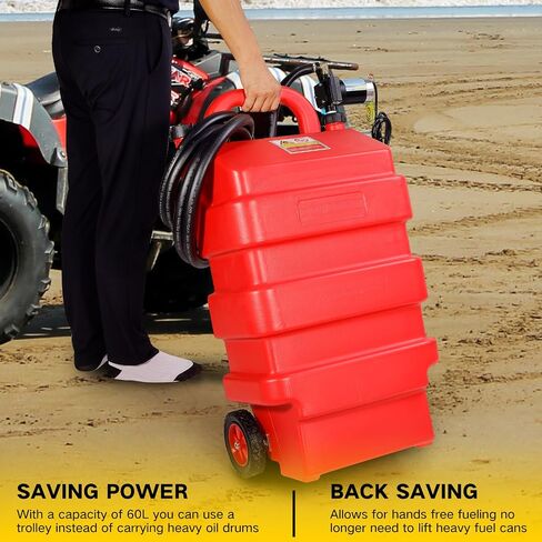16 جالون 60L خزان CADDY الوقود المحمولة مع 12 فولت DC مضخة نقل الوقود البنزين الكهربائية ، والتحكم في التبديل ، والعجلات ، والكيروسين بالبنزين والمزيد in Kuwait