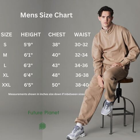 Future Planet Mens Globe Premium 1/4 Zip Fleece Lined Soft Cotton Pullover Sweatshirt Loose Fit in Kuwait